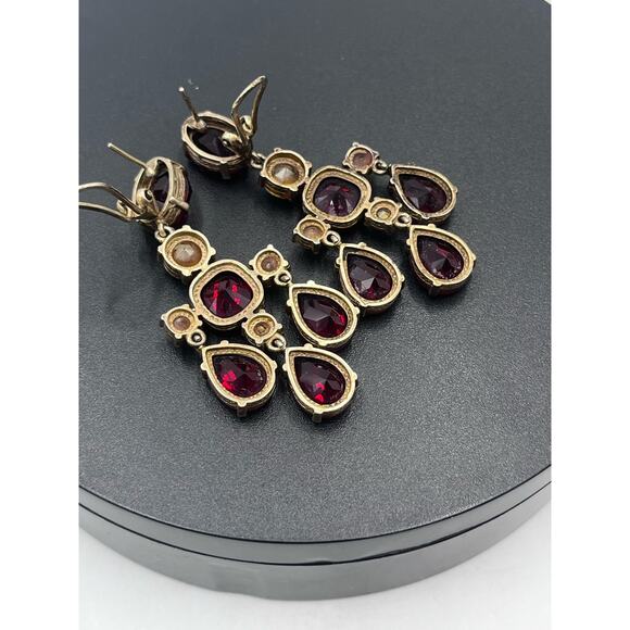 Beautiful Vintage Signed Red Clear Rhinestone Chandelier Clip On Earrings - Picture 9 of 16